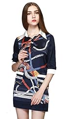 Spring 2015 General Print Silk Elbow Length Sleeves  Dress