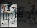 Set of 2 Bar Chairs - Wrought Iron Frame, Wood Seat Back and Upholstered Seats