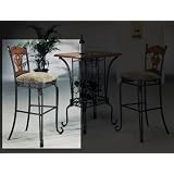 Set of 2 Bar Chairs - Wrought Iron Frame, Wood Seat Back and Upholstered Seats by Acme Furniture