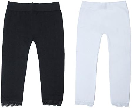 Emma's Mode Kids Solid Stretch Fit Laced Hem Leggings SKCL-18-BLK-WHT-4/6
