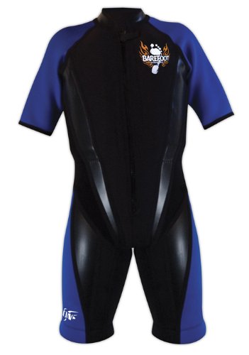 Barefoot International Iron Short Sleeve Wetsuit (Large, Blue/Black With Orange Flaming Foot Logo)