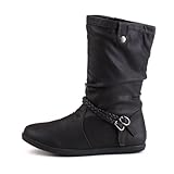 Damen Schuhe, STIEFEL, STIEFELETTEN MIT RIEMCHEN, 3777, Synthetik in hochwertiger Leder Optik, Schwarz, Gr 38