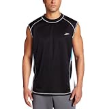 Speedo Mens Muscle Tee With Mesh Rashguard Swim Tee,Black,Large
