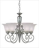 5 Light Chandelier - Pewter Finish : White Marble Glass