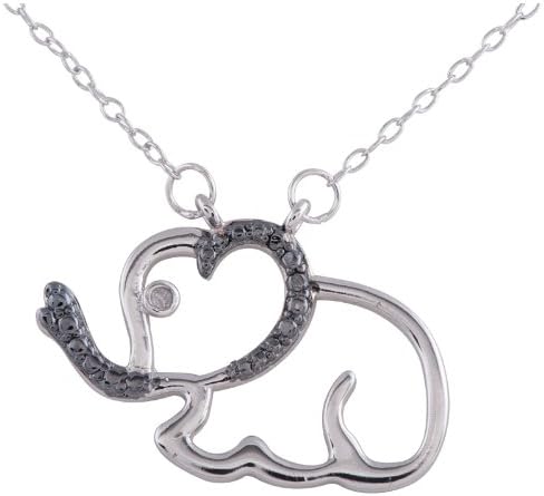Sterling Silver and Black plated Elephant with 0.01ct black diamond accent pendant on a 18" link chain