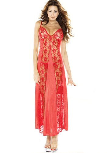 Fantasy Womens Long Lace Panel Night Gown