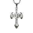 Stainless Steel Cubic Zirconia Silver Tone Center Cross Axe Pendant Necklace
