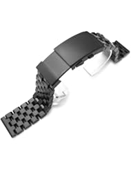 22mm Super Engineer II Solid Stainless Steel Watch Band for Seiko Tuna, Diver Wetsuit Ratchet Buckle, PVD Black