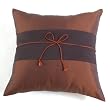 Handmade Cushion Cover / Pillow Sham In Silky Chocolate Brown With Black Band And Coconut Buttons