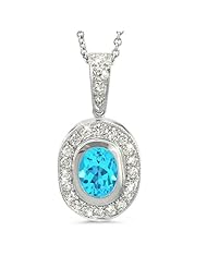 Vintage Oval Shaped Diamond Pendant With An Oval Center Stone In 18K White Gold With A 1.10 ct. Genuine Blue Topaz Center Stone.