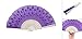 uxcell Sequin Floral Plastic Frame Folding Hand Fan Fuchsia Dark Purple