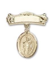 14K Gold Baby Badge with St. Wolfgang Charm and Arched Polished Badge Pin