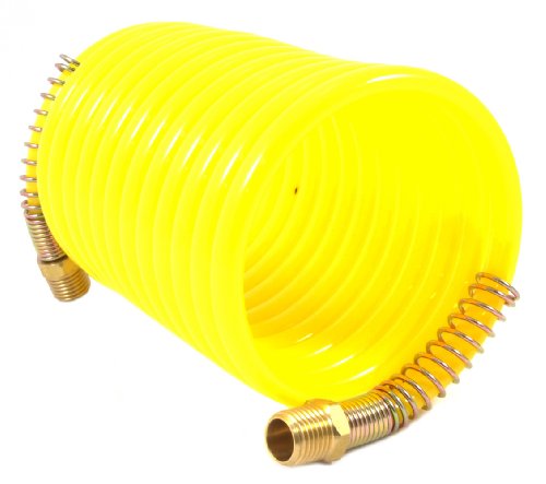 Forney 75417 Recoil Air Hose, Yellow Nylon, 1/4-Inch by 12-Feet with 1/4-Inch Male NPT Fittings, 1 Swivel End, 200 PSI