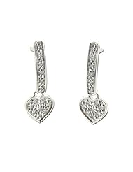 14K White Gold 0.12ct Days with You Pave Set Mini-Dangle Diamond Heart Earrings
