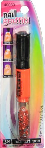 3-1 Orange Nail Polish Brush &amp; Fine Tip Pin with Nail Jewels By Nail Graffiti