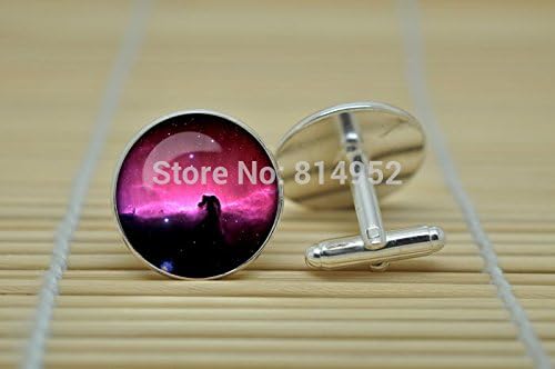 Pretty Lee Seahorse Nebula Jewelry Cufflinks Galaxy Universe Stars Cufflinks In Silver Glass Cabochon Cuff Links C0100
