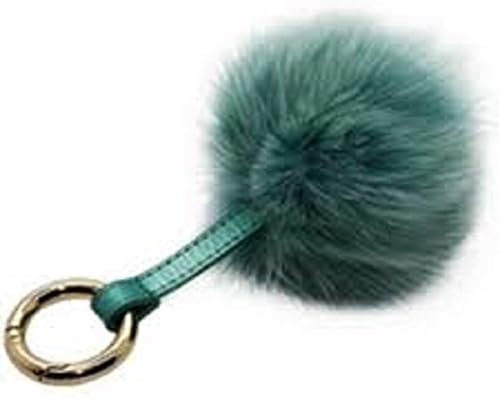 Real Fox Fur PomPom Green - Large 4 Inch Genuine Fur Ball with Leather Strap and Removable Golden Ring. Ultra-Luxury Key Chain / Handbag Pendant / Charm is Perfect Gift for Yourself or Someone Special