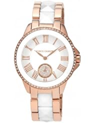 Vince Camuto Womens VC/5046WTRG Swarovski Crystal Accented Rose Gold Tone and White Ceramic Pyramid Bracelet Watch