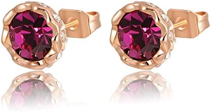 Hitaocity Gorgeous 18K Rose Gold Plated Genuine Austrian Ruby Crystals Stud Earrings