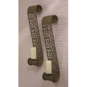 Set of 2 Rustic Wall Candle Holders With Ornamental Flourish Design by CC Home Furnishings