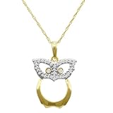 10k Yellow Gold Diamond Owl Pendant (1/10 cttw, I-J Color, I3 Clarity), 18