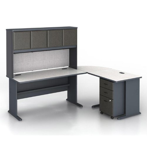 White Spectrum and Slate Gray LDesk with Hutch White Spectrum/Slate Gray