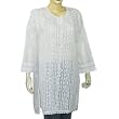 Cotton Top Kurti Summer White Dress For Women Chikan Embroidery By Hand Size L