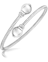 Sterling Silver Rhodium Plated Cuff with Cubic Zirconia Accented Round Ends