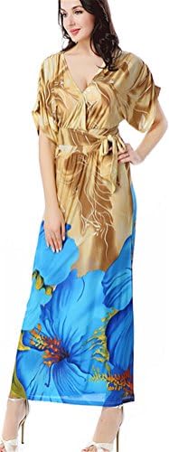 Allonly Women's Fashin Floral Print Plus Size Party Maxi Bohemia Gown Dress