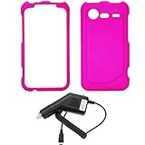 GTMax Hot Pink Rubberized Snap on Hard Cover Case+Car Charger for Verizon H ....