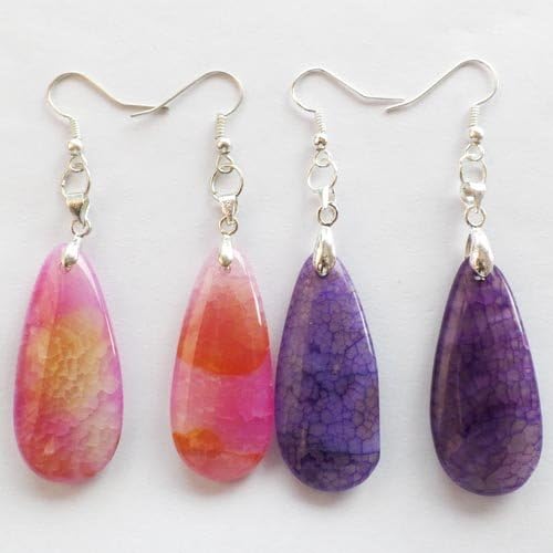 Beautiful Dragon Veins Agate Teardrop Earrings 2pairs