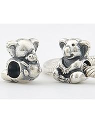 .925 Sterling Silver " Koala Bear Mother and Baby " Bead Compatible with Pandora Chamilia Kay Troll Bracelet