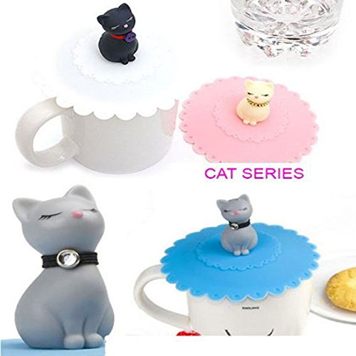 Funny-home Cute Cat Thermal Coffee Tumbler Leakproof Silicone Cup Lid Cover, Random Color
