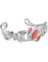 Sterling Silver Pink-Orange Coral Cuff Bracelet - Small