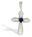 14K White Gold Genuine Heart Sapphire and Diamond Cross Pendant