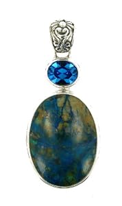Sapphire Crystal and Genuine Azurite Pendant