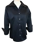 Christine Alexander Navy Blue Cuffed Sleeve Button Front Necklace Blouse Accented With Copper Studs - Colorado Grid