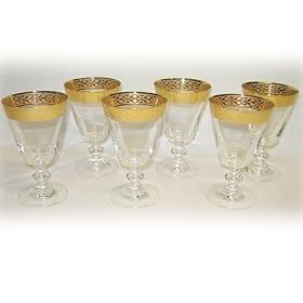 Italian Wine - Water Glass with 14k Gold Rim Pattern - Set of 6
