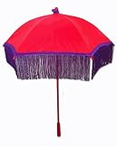 Fabulous Red & Purple Parasol with Fringe and Roses