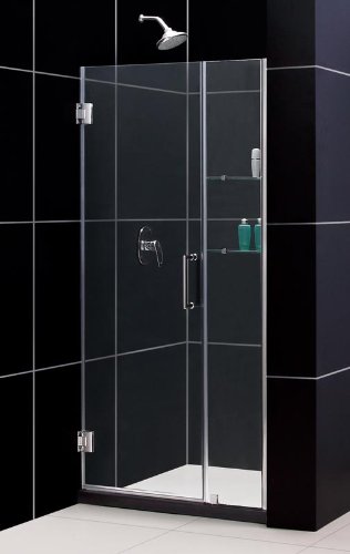 DreamLine SHDR-20407210S-04 Unidoor Frameless 40â-41â Adjustable Shower Door with Glass Shelves, Bru