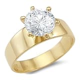 Size- 5.5 - Solid 14k Yellow Gold Solitaire Engagement CZ Cubic Zirconia Ring Band 2 ct. Round Cut