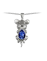 Original Star K (tm) Large Mouse Pendant With 11x9mm Pear Shape Created Sapphire in .925 Sterling Silver