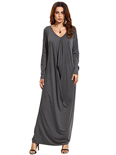 Verdusa Women's Boho Long Sleeve Loose Caftan Long Maxi Dress