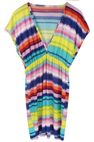 niceeshop(TM) Sexy Batwing Beachwear Bikini Cover Up Beach Dresses (Rainbow Color,M)