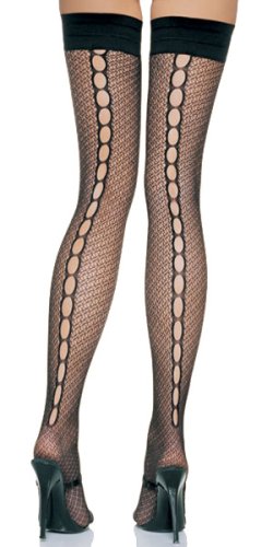 Lycra Crochet Net Thigh Highs With Keyhole Back Seam by Leg Avenue