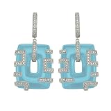 14K White Gold 3/8 ct. Diamond and Reconstructed Turquoise Fashion Earrings