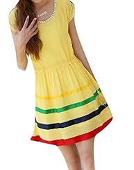 Sleeveless Chiffon Short Summer Plaid Print  Dress With a Ribbon 