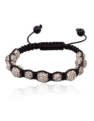 Sterling Silver Diamond Pave Black Onyx Beads Macrame Cord Bracelet Handmade Jewelry