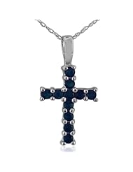 Sapphire Cross Pendant in Sterling Silver, 18" Necklace, 1/2ct tgw.