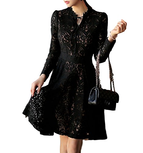 (アリエテ) Ａｒｉｅｔｅ ワンピース レディース ドレス ひざ丈 長袖 黒 レース ジュニア にも